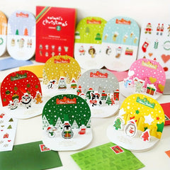 3D Christmas Greeting Card Set - 10 Cards, 2 Stickers, Envelopes Included