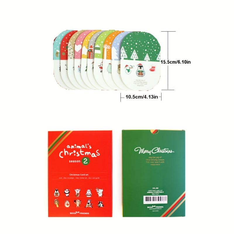 3D Christmas Greeting Card Set - 10 Cards, 2 Stickers, Envelopes Included