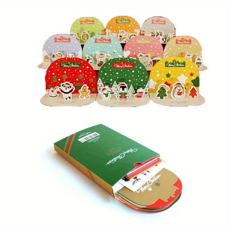 3D Christmas Greeting Card Set - 10 Cards, 2 Stickers, Envelopes Included