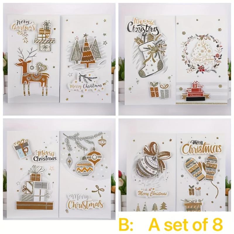 8pcs Christmas Greeting Card Set w/ Envelopes 3D Congratulation Card