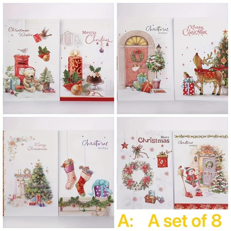 8pcs Christmas Greeting Card Set w/ Envelopes 3D Congratulation Card