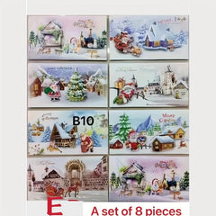 8pcs Christmas Greeting Card Set w/ Envelopes 3D Congratulation Card