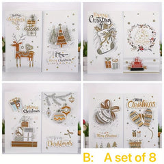 8pcs Christmas Greeting Card Set w/ Envelopes 3D Congratulation Card