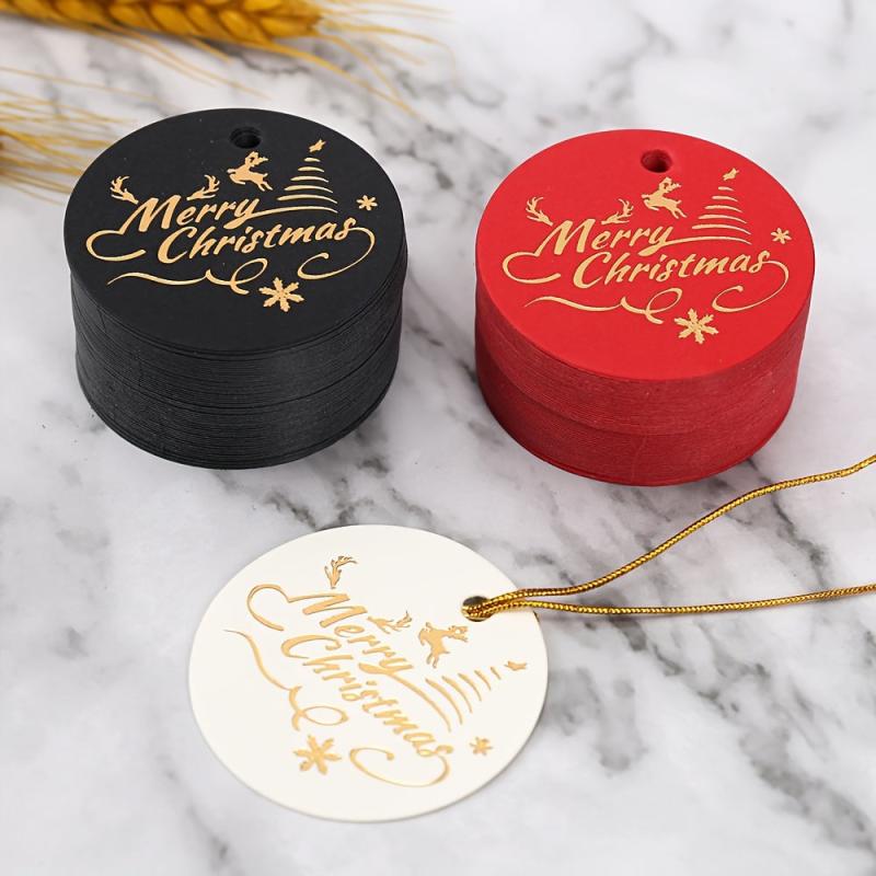 100pcs Round Golden Foil Christmas Gift Tags DIY Holiday