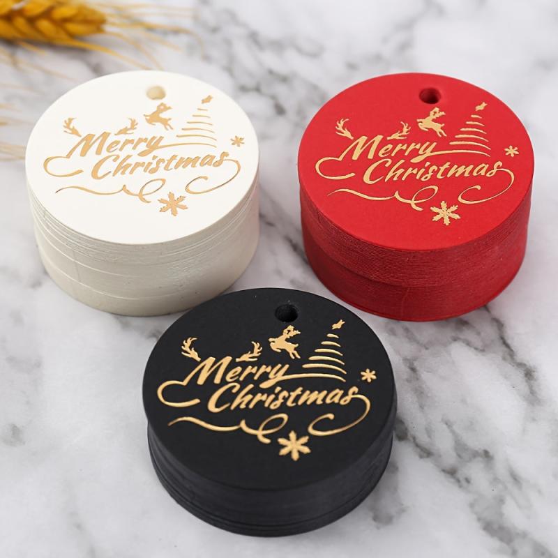 100pcs Round Golden Foil Christmas Gift Tags DIY Holiday