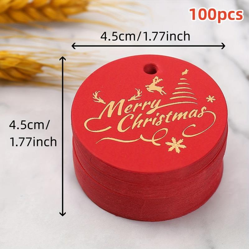 100pcs Round Golden Foil Christmas Gift Tags DIY Holiday
