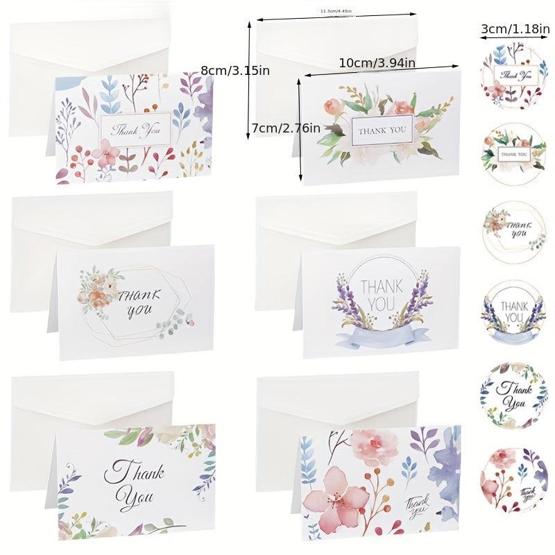 6pcs Thank You Cards With Envelopes & Sealing Stickers