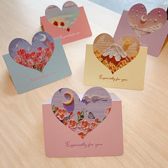 10pcs Love Heart Moon 3D Painting Flowers Holiday Teacher's Card Chinese Card