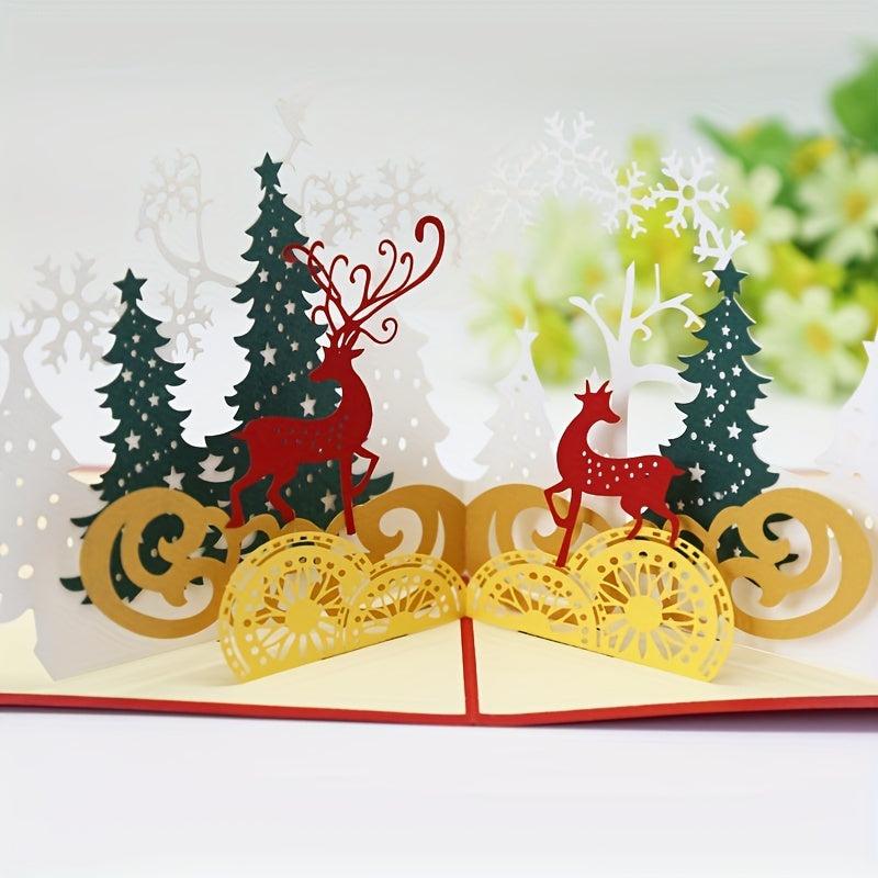 1pc Merry Christmas Pop Up Card 3D Greeting Card Winter Holiday Card