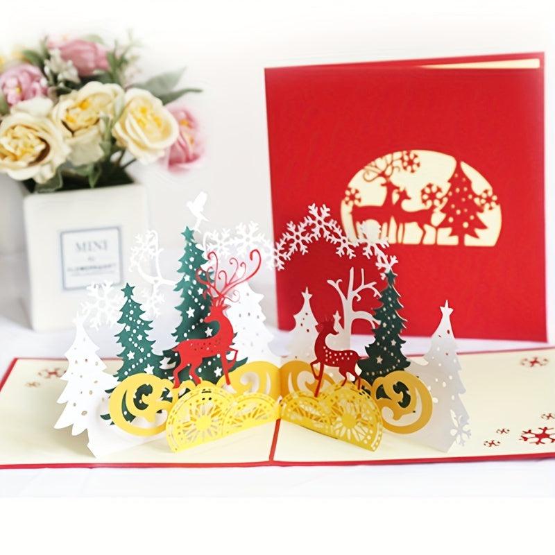 1pc Merry Christmas Pop Up Card 3D Greeting Card Winter Holiday Card