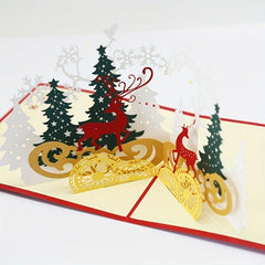 1pc Merry Christmas Pop Up Card 3D Greeting Card Winter Holiday Card