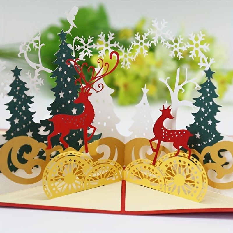 1pc Merry Christmas Pop Up Card 3D Greeting Card Winter Holiday Card