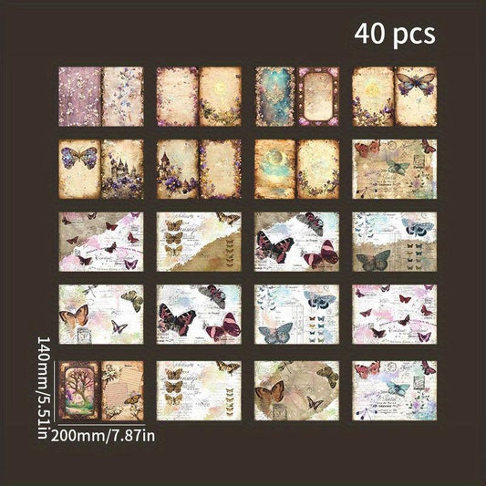 40pcs Retro Handbook DIY Decorative Paper Pack Vintage Style Crafting Material
