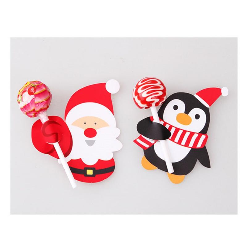 50pcs Christmas Lollipop Cards Santa Snowman Theme DIY Decorative Cardstock