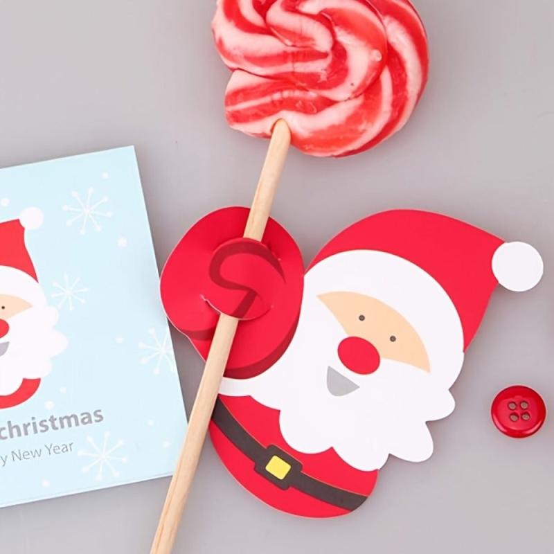 50pcs Christmas Lollipop Cards Santa Snowman Theme DIY Decorative Cardstock