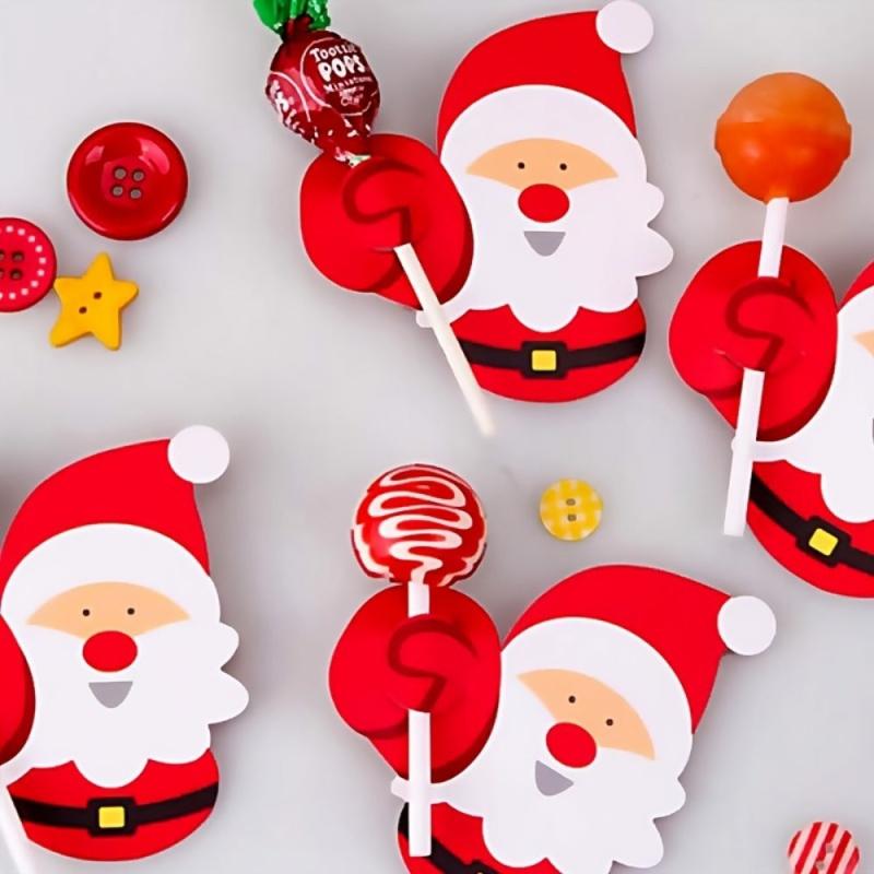 50pcs Christmas Lollipop Cards Santa Snowman Theme DIY Decorative Cardstock