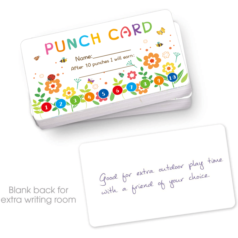 50pcs Punch Cards - Student Incentive & Loyalty Cards - Flower Design