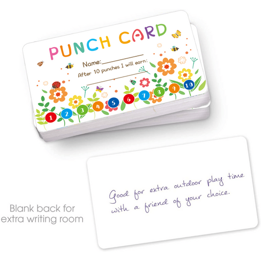 50pcs Punch Cards - Student Incentive & Loyalty Cards - Flower Design