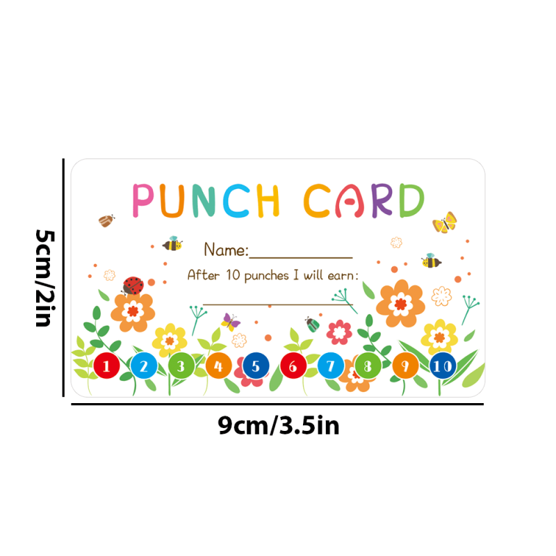 50pcs Punch Cards - Student Incentive & Loyalty Cards - Flower Design