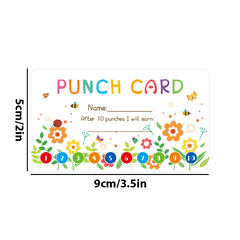 50pcs Punch Cards - Student Incentive & Loyalty Cards - Flower Design