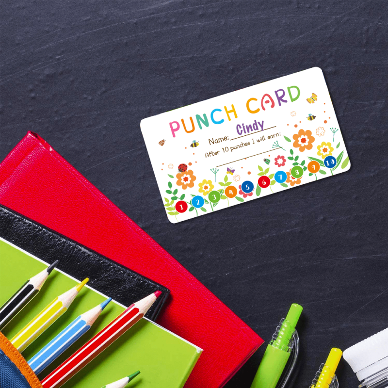 50pcs Punch Cards - Student Incentive & Loyalty Cards - Flower Design