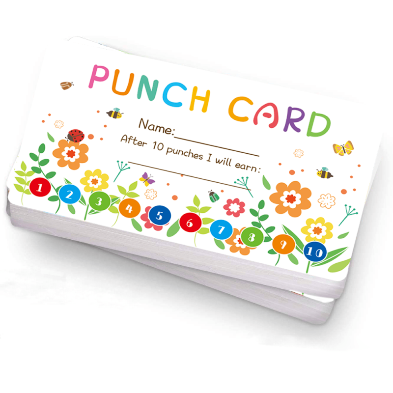 50pcs Punch Cards - Student Incentive & Loyalty Cards - Flower Design