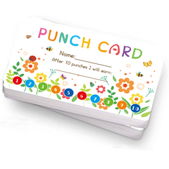 50pcs Punch Cards - Student Incentive & Loyalty Cards - Flower Design