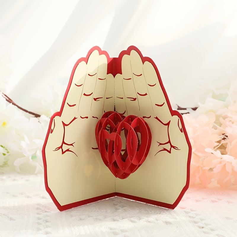 3D Love Hand Heart Paper Carving Greeting Card for Birthdays and Thank You