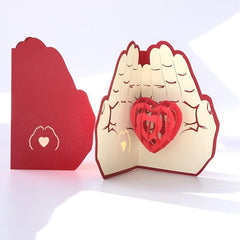 3D Love Hand Heart Paper Carving Greeting Card for Birthdays and Thank You