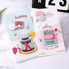 2pcs Glitter 3D Pop Up Birthday Wishes Card With Envelope