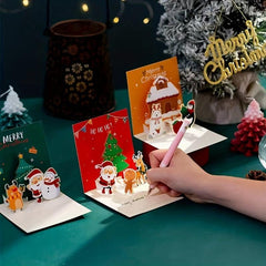 3D Folding Merry Christmas Cards Snowman Santa Xmas Decoration