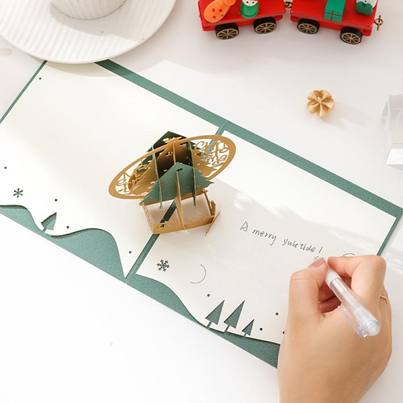 3D Christmas Pop Up Card Merry Christmas Greeting Card Holiday Blessing Card