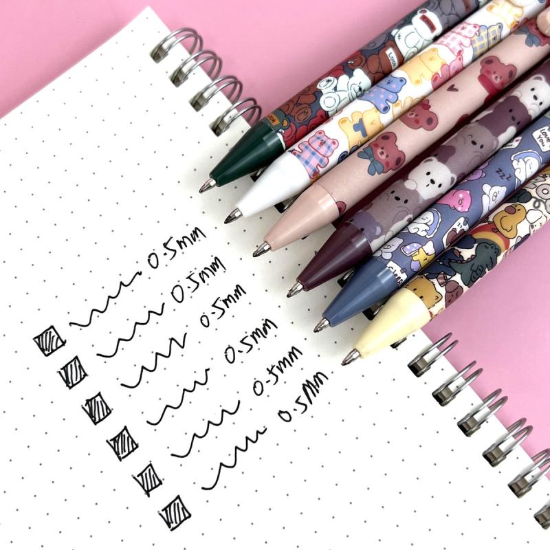 6pcs Cartoon Bear Gel Pens Ink