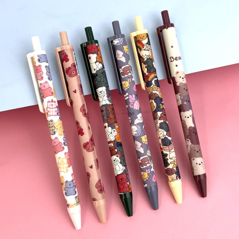 6pcs Cartoon Bear Gel Pens Ink