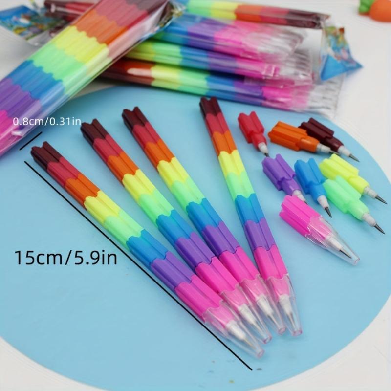 4pcs Rainbow Stacking Pencils, Kids' School & Birthday Parties