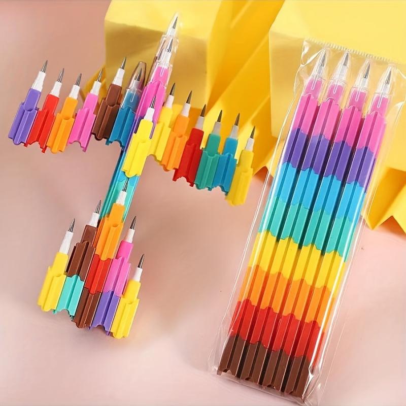 4pcs Rainbow Stacking Pencils, Kids' School & Birthday Parties