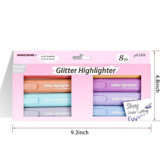 8 Piece Glitter Highlighter Set for School & Office