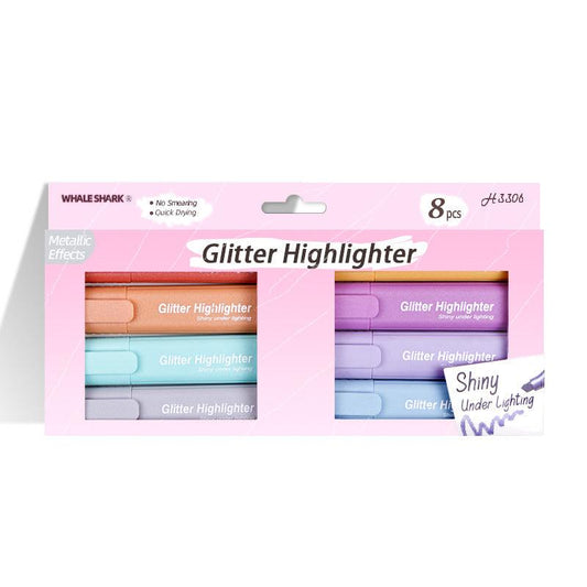 8 Piece Glitter Highlighter Set for School & Office