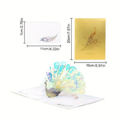3D Peacock Greeting Card Thanksgiving Birthday Christmas with Envelope