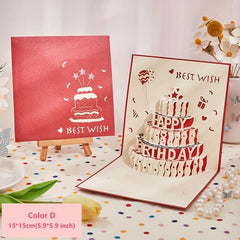 3D Birthday Cake Greeting Card for Anniversary, 1pc