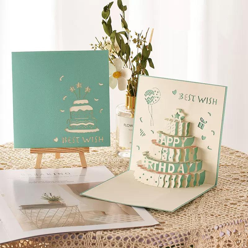 3D Birthday Cake Greeting Card for Anniversary, 1pc