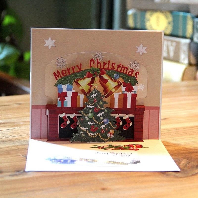 3D Merry Christmas Tree Greeting Cards Postcards Birthday Gift