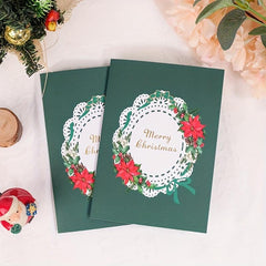3D Christmas Flower Basket Greeting Card Paper Carving Blessing Message