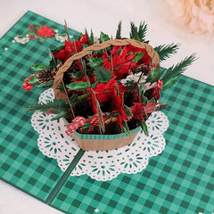 3D Christmas Flower Basket Greeting Card Paper Carving Blessing Message