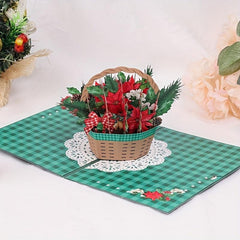 3D Christmas Flower Basket Greeting Card Paper Carving Blessing Message