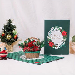 3D Christmas Flower Basket Greeting Card Paper Carving Blessing Message