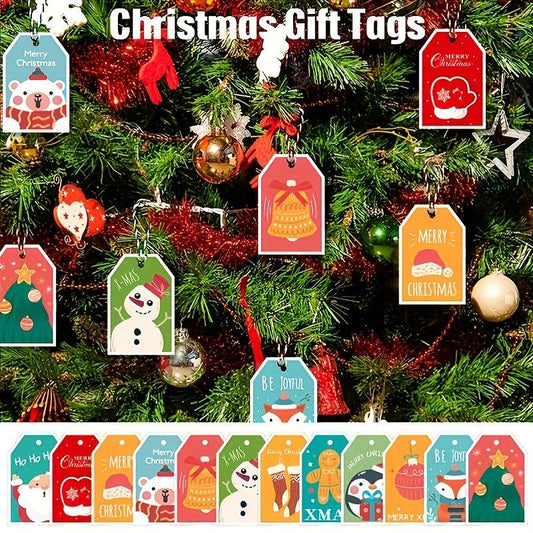 48pcs 3D Christmas Greeting Cards Cartoon Tags Decoration Colorful Pattern Cards