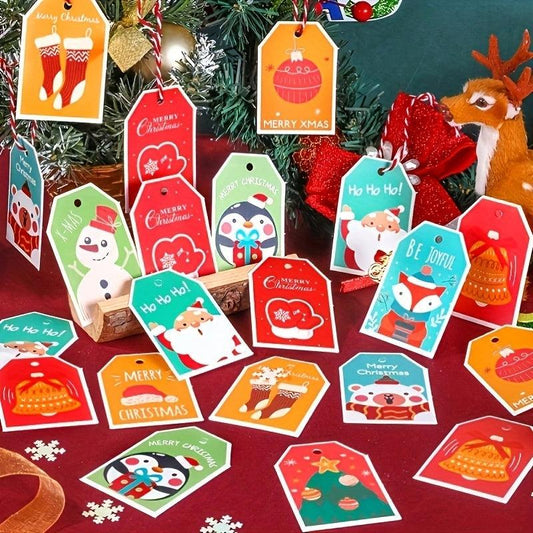 48pcs 3D Christmas Greeting Cards Cartoon Tags Decoration Colorful Pattern Cards