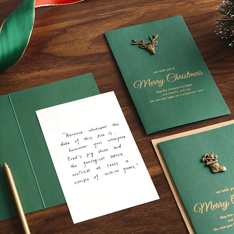 4pcs Vintage Stamping Christmas Metal Greeting Card With Envelope