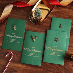 4pcs Vintage Stamping Christmas Metal Greeting Card With Envelope